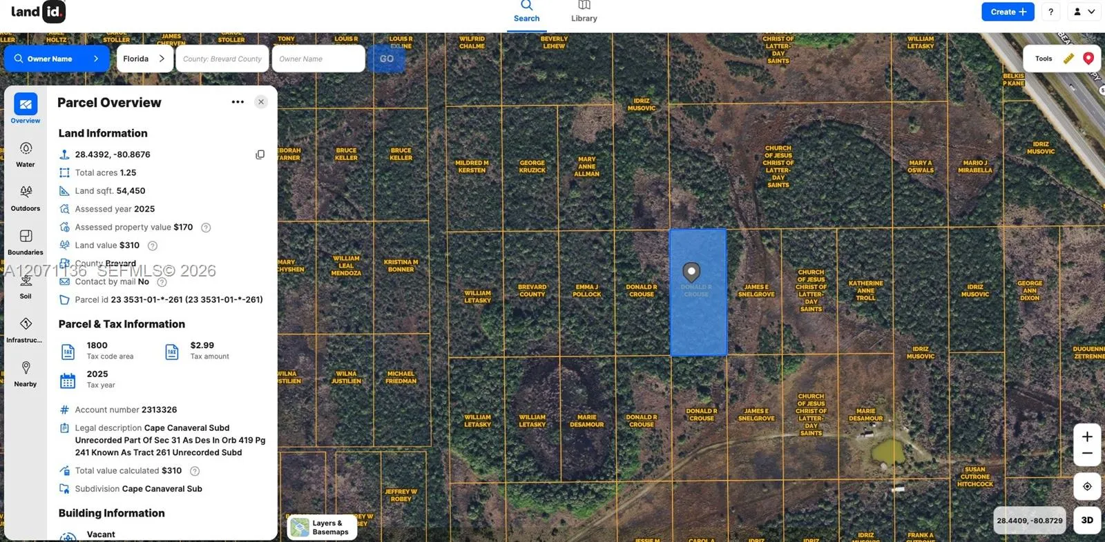 Foto de propiedad en 0 Unknown, Cocoa, FL 32926 Cocoa con MLS# 