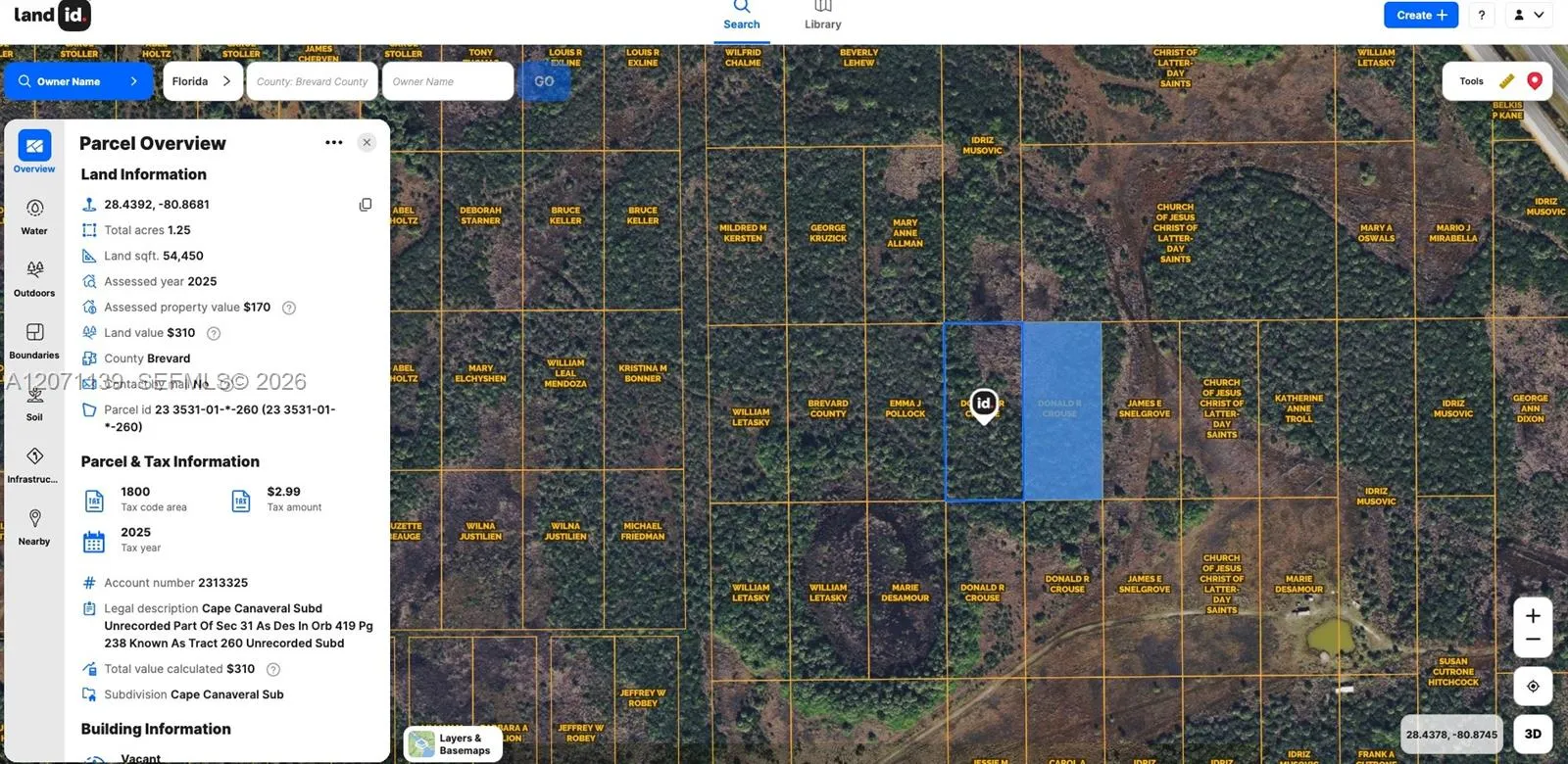 Foto de propiedad en 1 Unknown, Cocoa, FL 32926 Cocoa con MLS# 