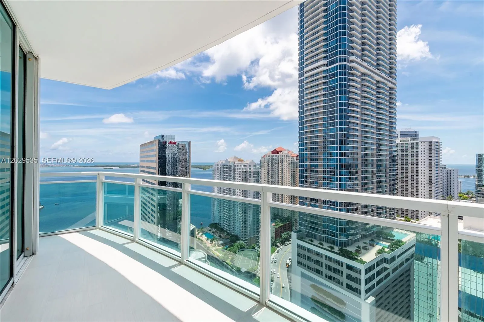 View from large balcony. This unit located on the 32nd floor, has an amazing view from every side - City and Biscayne Bay.