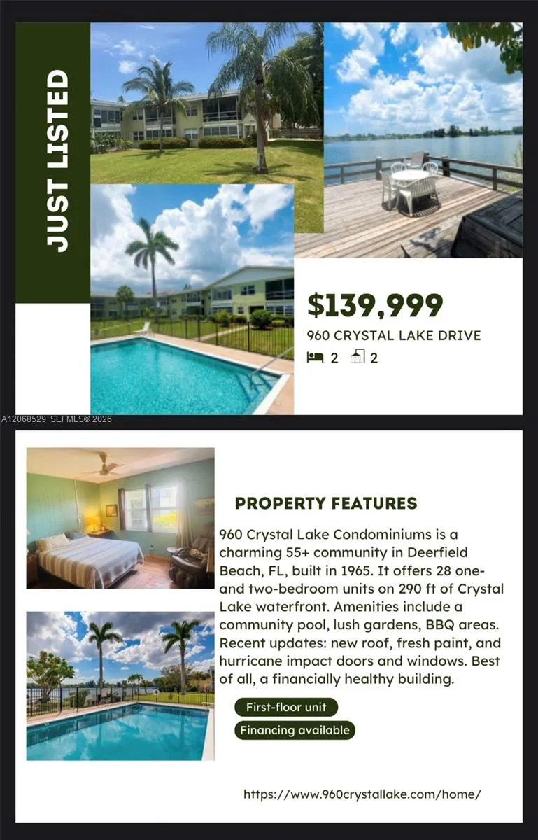 En Venta 960 Crystal Lake Drive 114, Deerfield Beach, FL 33064, Deerfield Beach, FL 33064