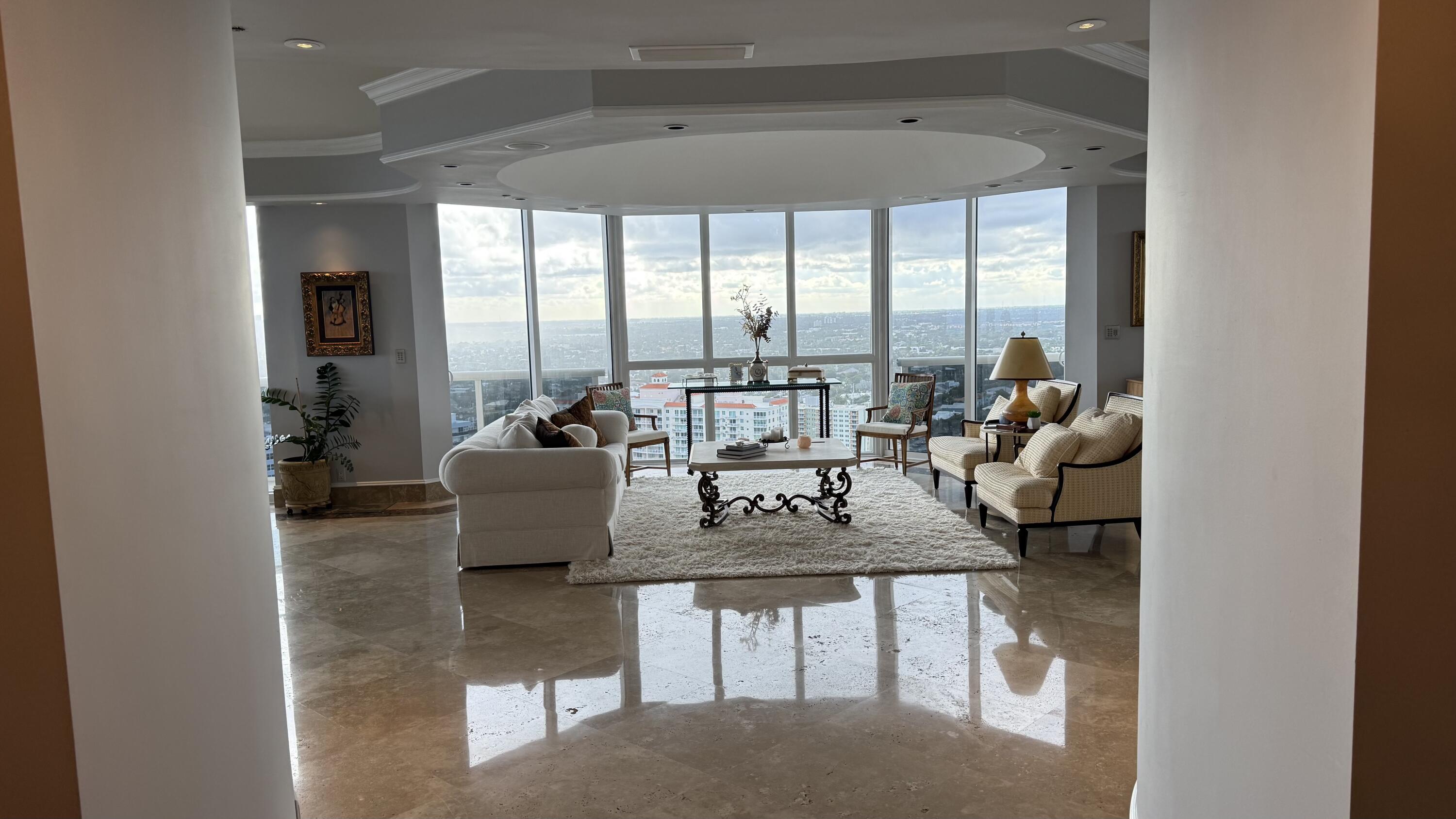 Living Room View at Entrance to apartment from vestibule.