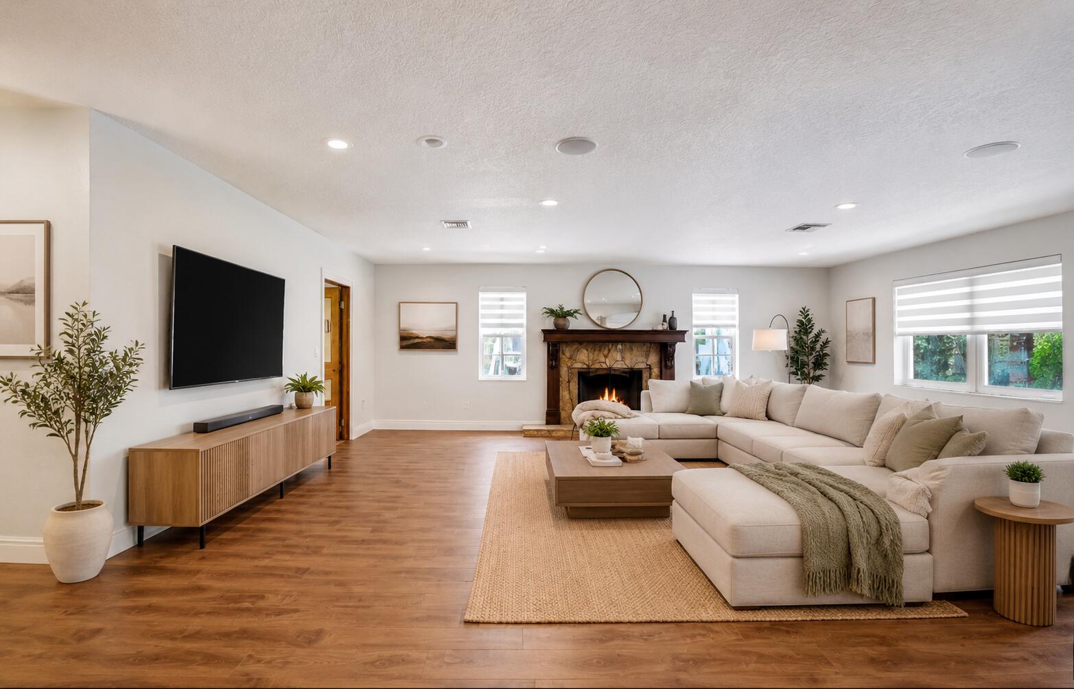 Living Room with real brick fireplace!