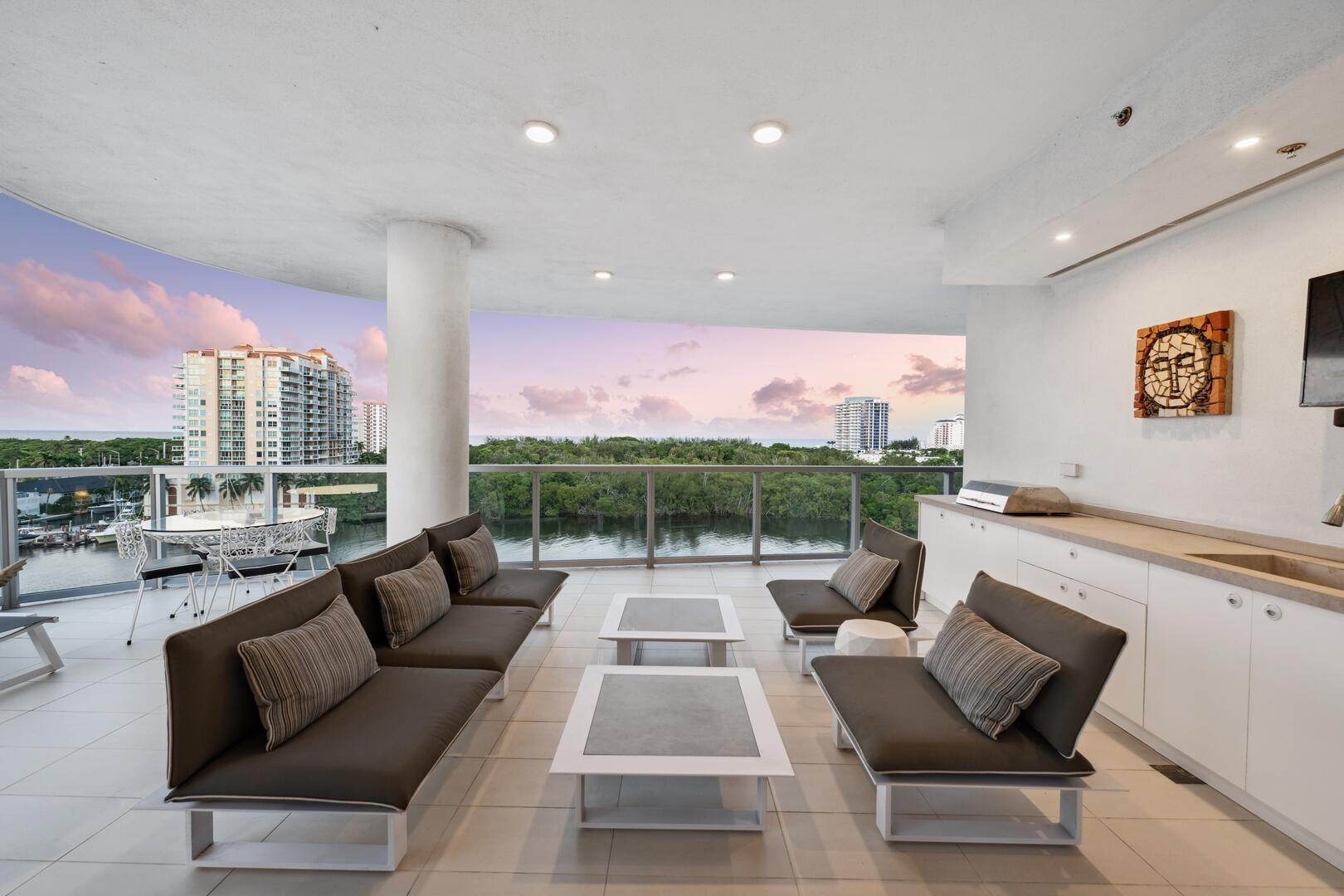 Spacious terrace with ocean and Intracoastal views