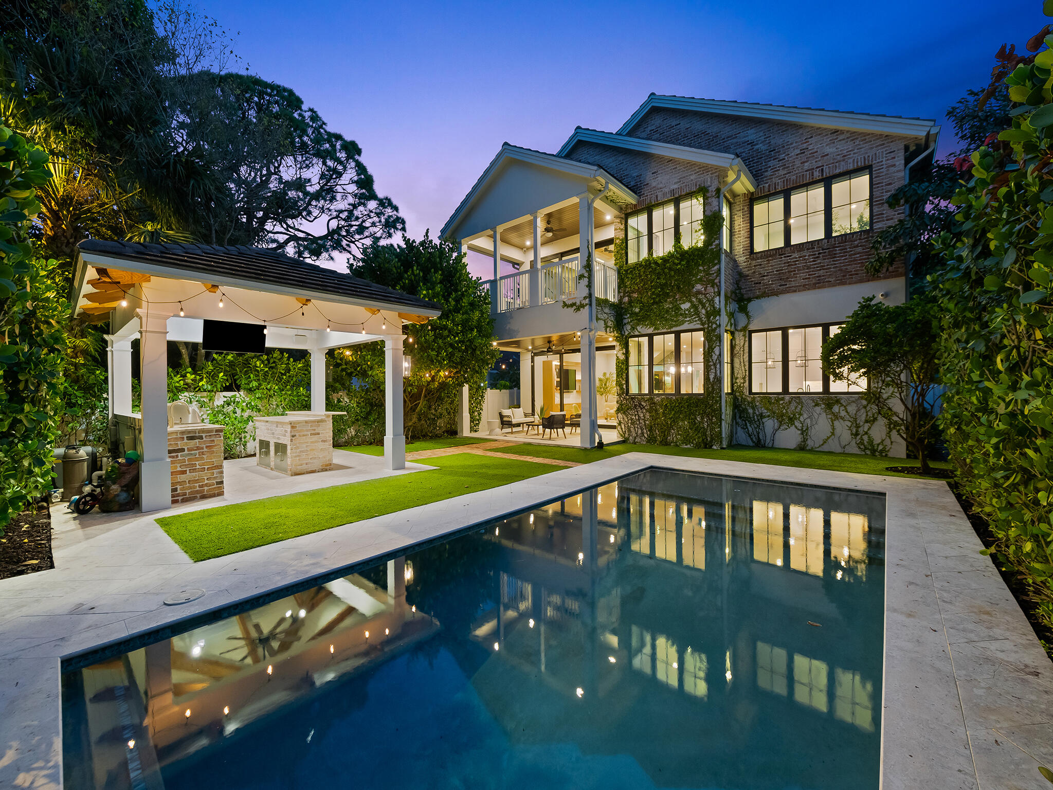 Home and pool at twilight