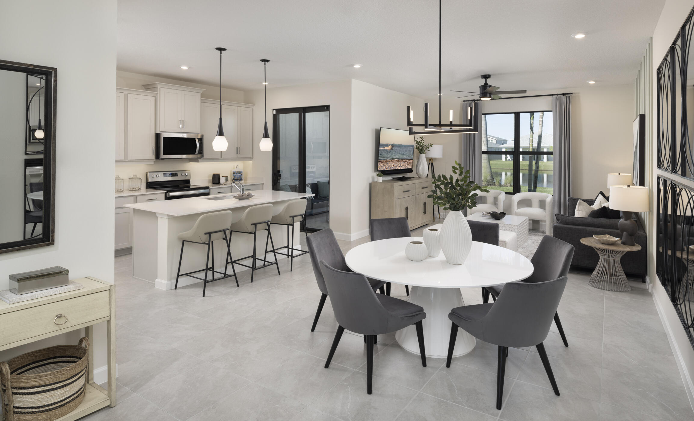 Stock photos represent builder's floorplan