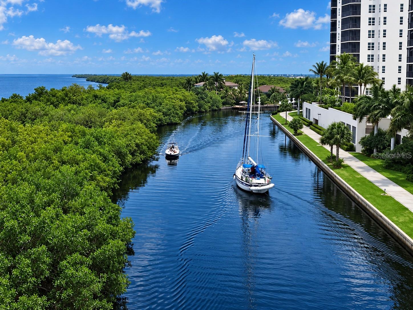 The Channel with Tower III shown right. 1st floor level is 25’ +/- above mean high tide