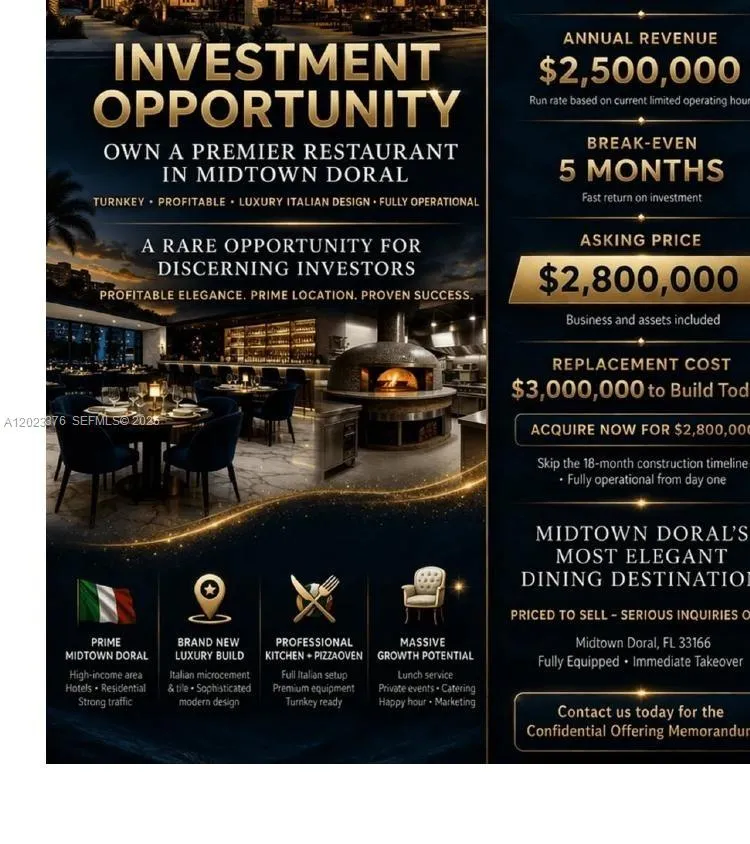 Foto de propiedad en Doral Italian Restaurant, Doral, FL 33178 Doral con MLS# 