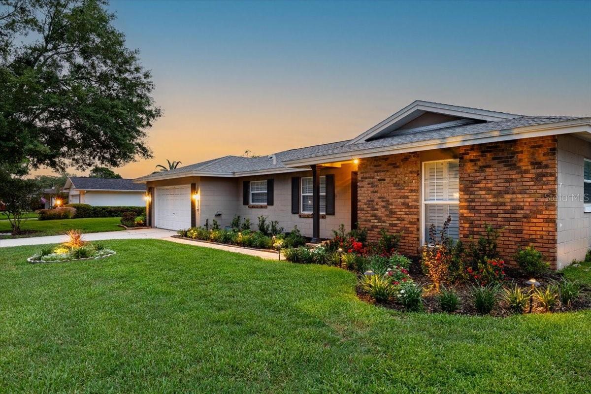 Beautiful front of home at twilight.