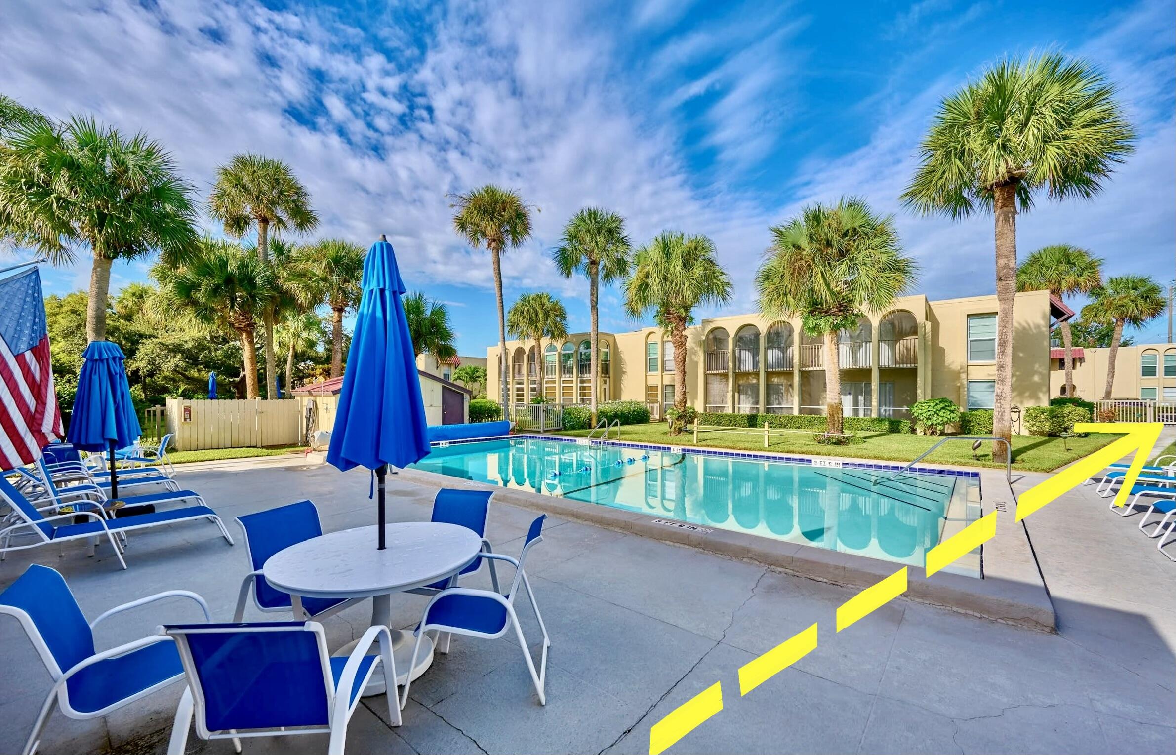 Proximity to Unit from Pool. Community Amenities featuring a pool, clubhouse and shuffleboard